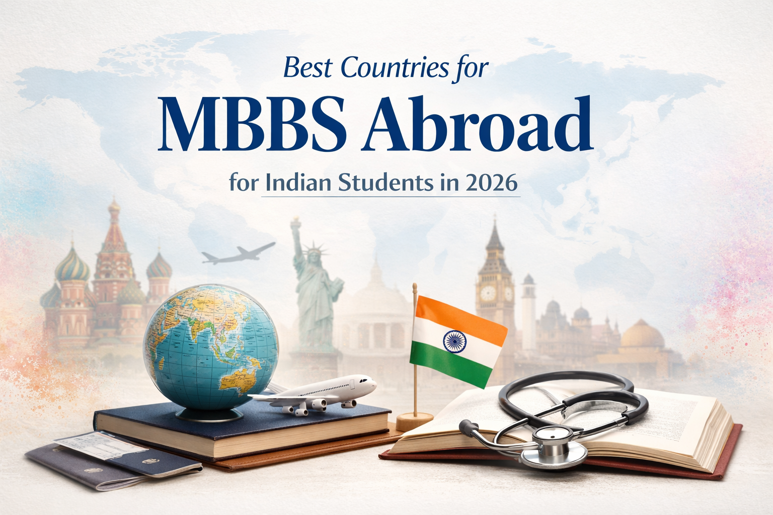 Best Countries for MBBS Abroad for Indian Students in 2026 with globe, stethoscope and study abroad concept