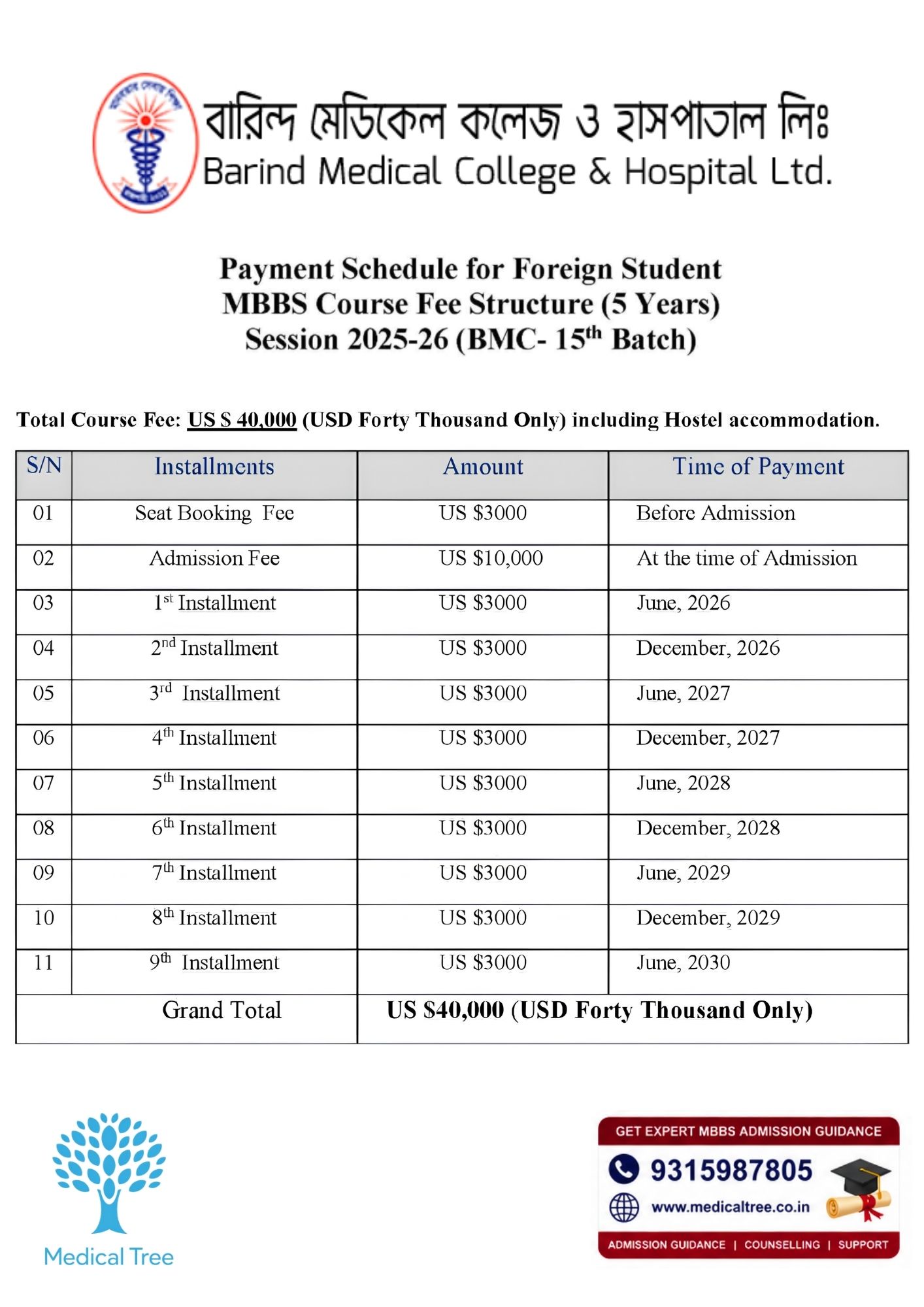Barind Medical College MBBS Fees Structure 2026-27