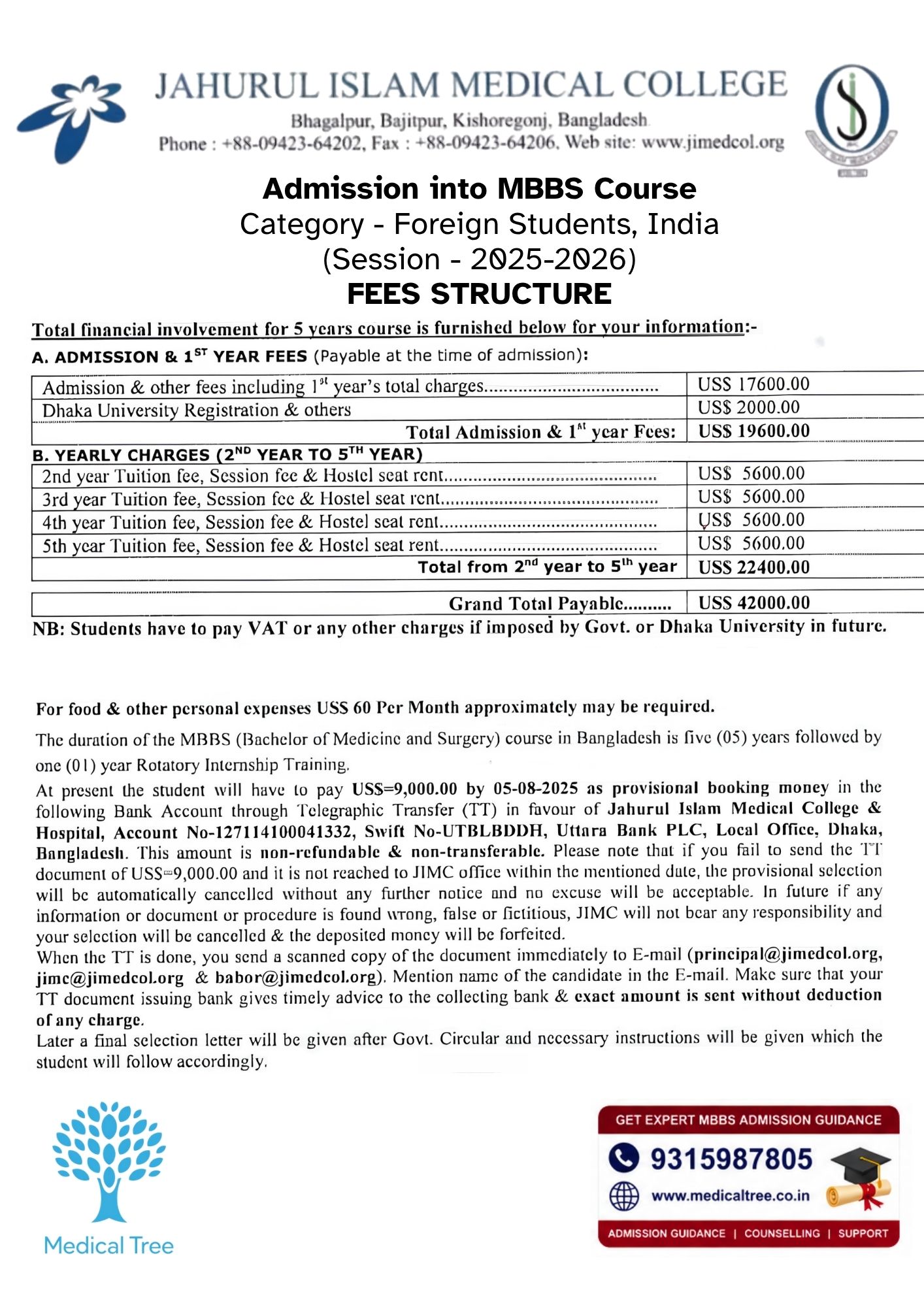 Jahurul Islam Medical College MBBS Fees Structure 2026-27
