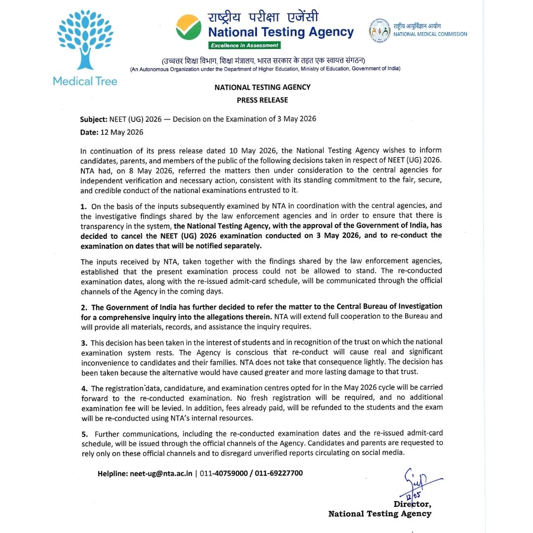 NEET UG 2026 examination cancellation and re-conduct notice by NTA