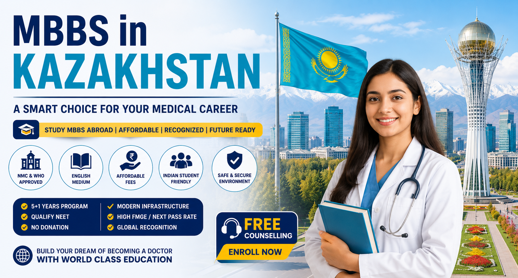 MBBS in Kyrgyzstan for Indian students with affordable fees, NMC-approved universities, and modern medical education infrastructure.