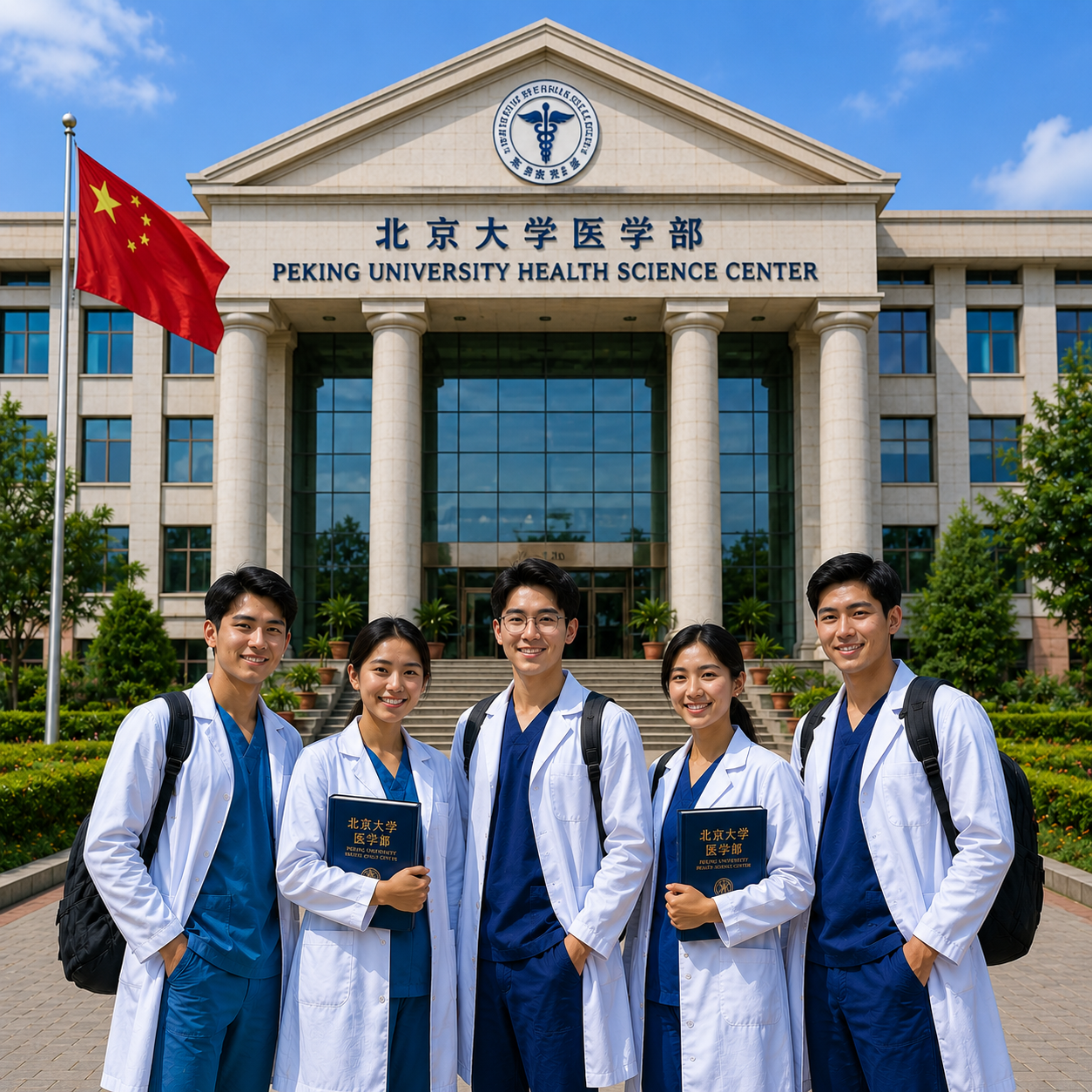 Medical students standing outside Peking University Health Science Center during MBBS in China at an NMC-approved medical university.