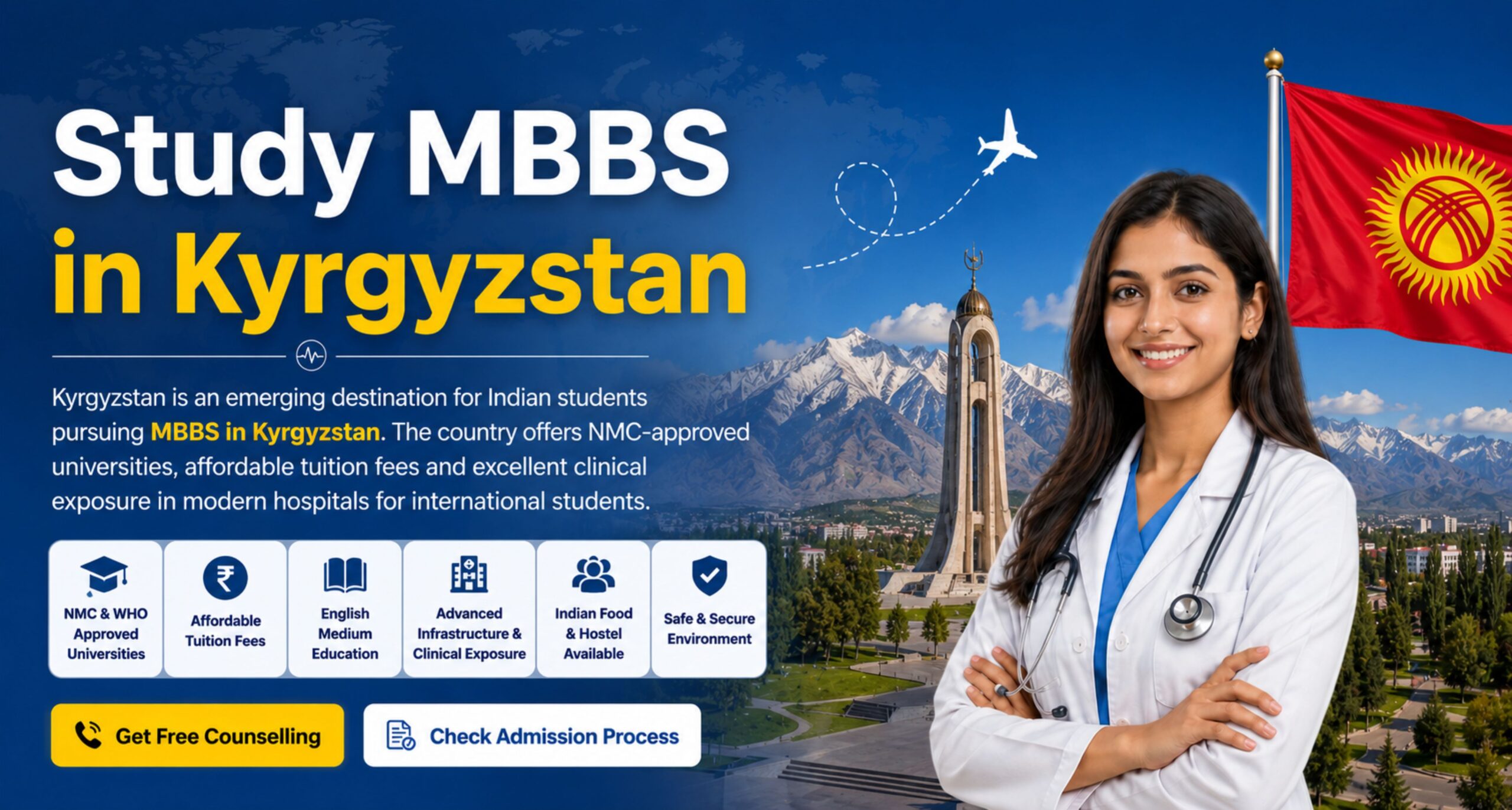 MBBS in Kyrgyzstan for Indian students with affordable fees, NMC-approved universities, and modern medical education infrastructure.