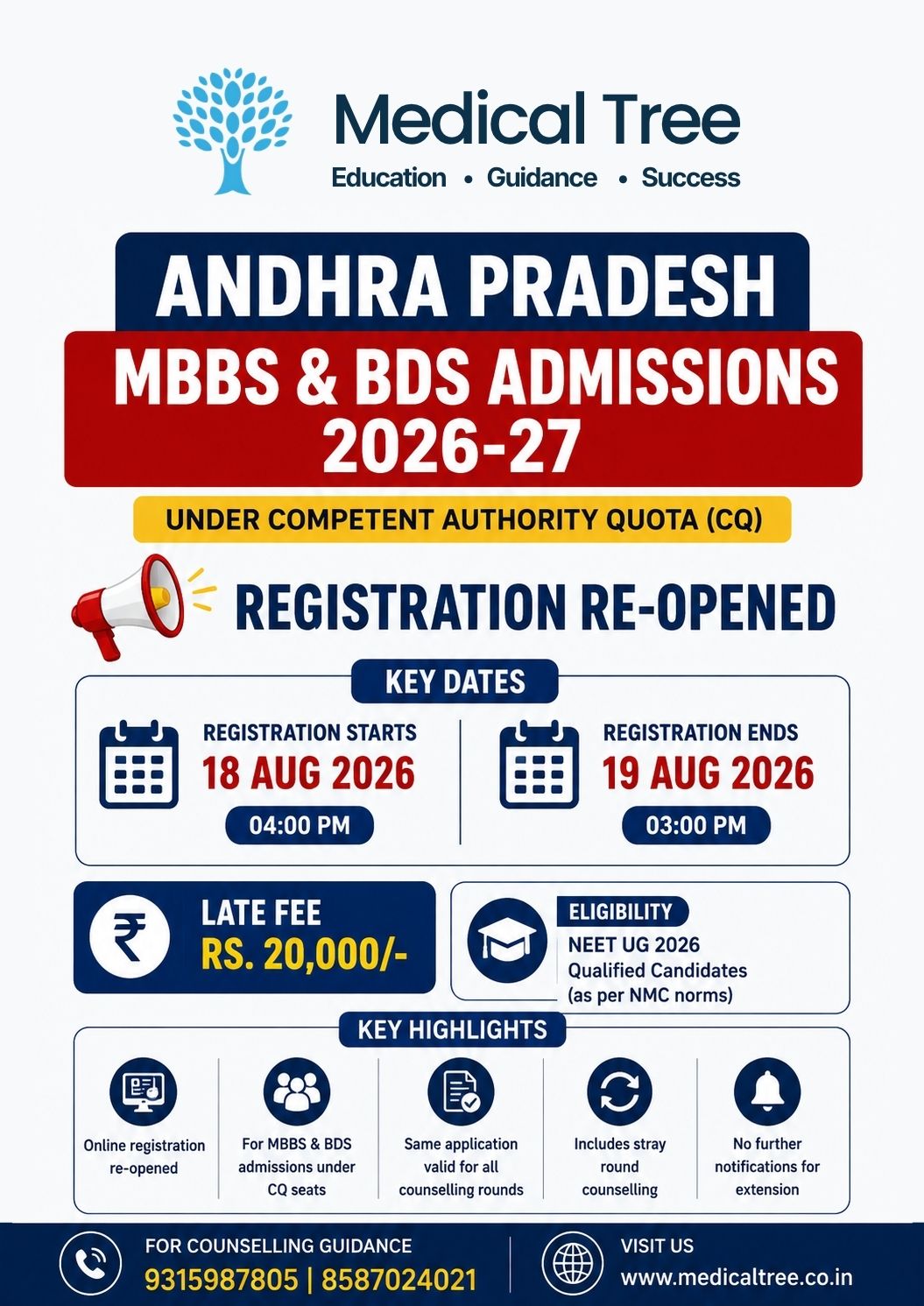 Andhra Pradesh NEET UG 2026 MBBS BDS Competent Authority Quota registration reopened notice
